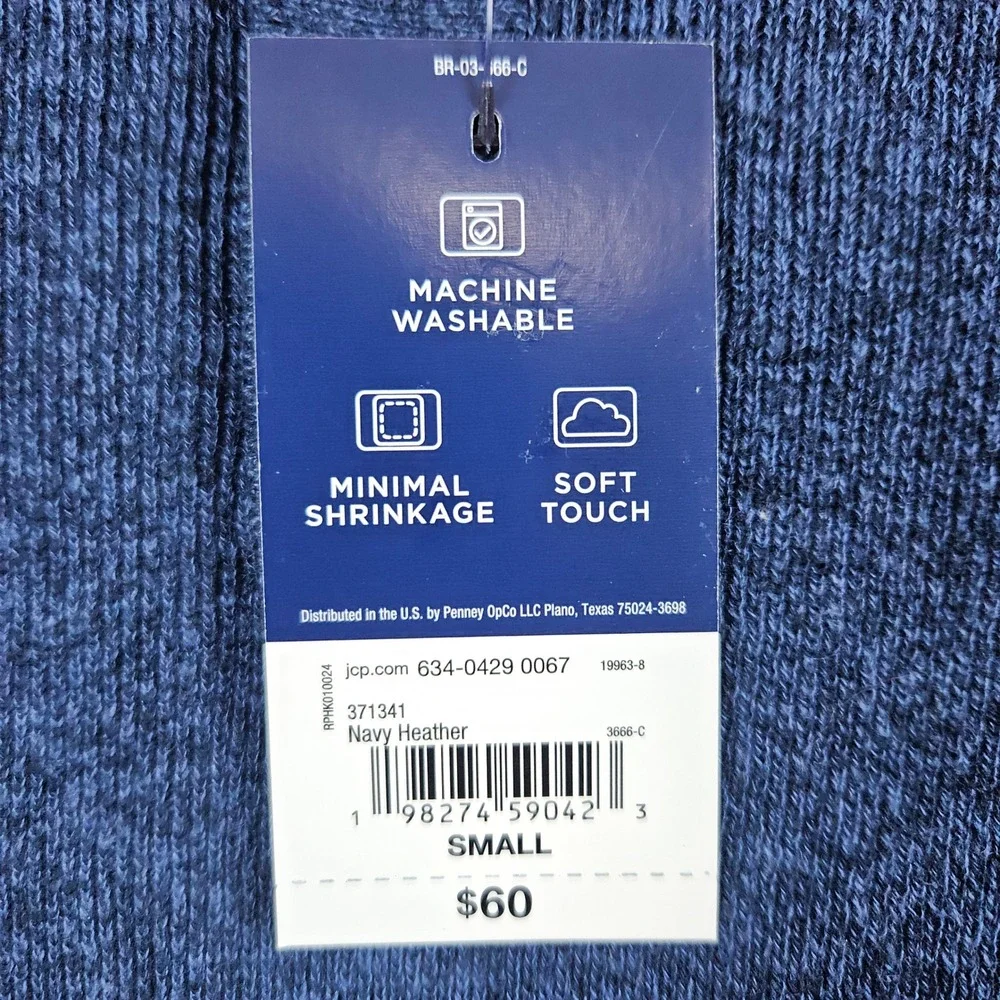 NEW Stafford Men's Navy Heather Textured Blue Polo Shirt Linen/Cotton Size S NWT